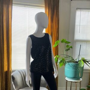 bebe Black Ribbed Sleeveless Tank with Scoop Neckline